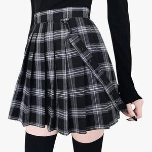 Black and White Plaid Emo Y2K Suspender Skirt